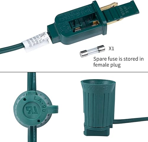 Miniatura 3 de Cadena de luz C9 de 50 pies para espaciado E17-12, cadena de luz de Navidad para exteriores con 50 enchufes para patio, cable verde