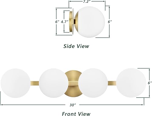 Miniatura 3 de Lámpara de tocador de baño, moderna lámpara de pared de 4 luces de globo de latón envejecido, lámpara de montaje en pared de porche para baño,