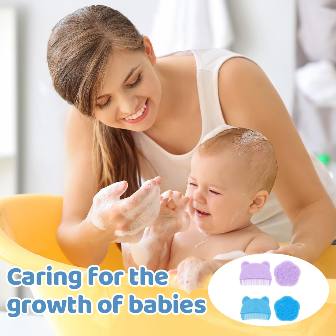 4 Pcs Peigne à Cheveux pour Bébé, Peigne pour Bébé Brosse de bain pour bébé, brosse de tête de berceau pour bébé, brosse de massage en silicone, peigne pour bébé, peigne pour enfants