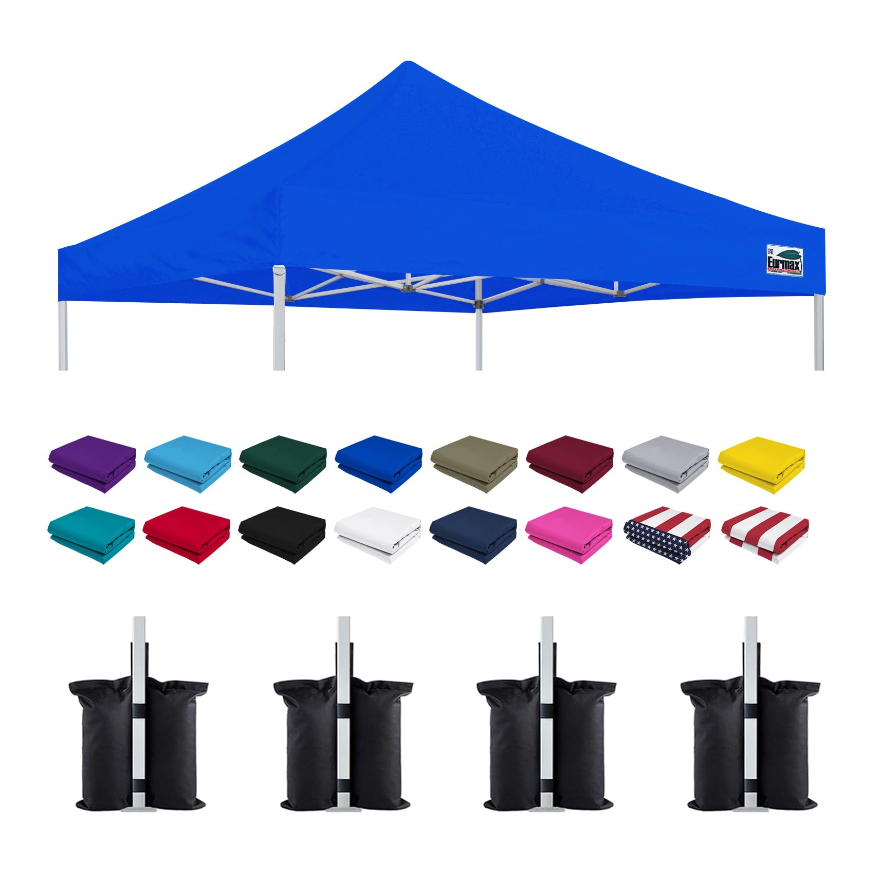 Eurmax USA 10x10 Pop Up Canopy Replacement Top,Universal Instant Canopy Cover ONLY,Heavy Duty UPF 50+ UV Protection,Water &amp; Wind Resistant Tarp,30+ Colors Available,Bonus 4 Sand Bags (Blue)