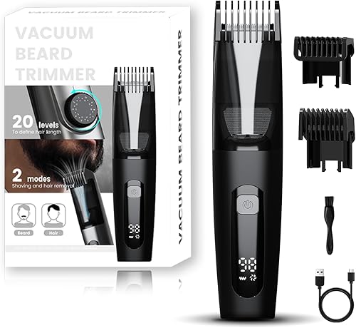 TEPOTZ Beard Trimmer for Men, 40 Length Adjustable Blade Wheel, Stainless Steel Blade for Precision Facial Hair Trimming, Waterproof Wet/Dry Beard Trimmer, LCD Display, Powerful Suction - 78% off