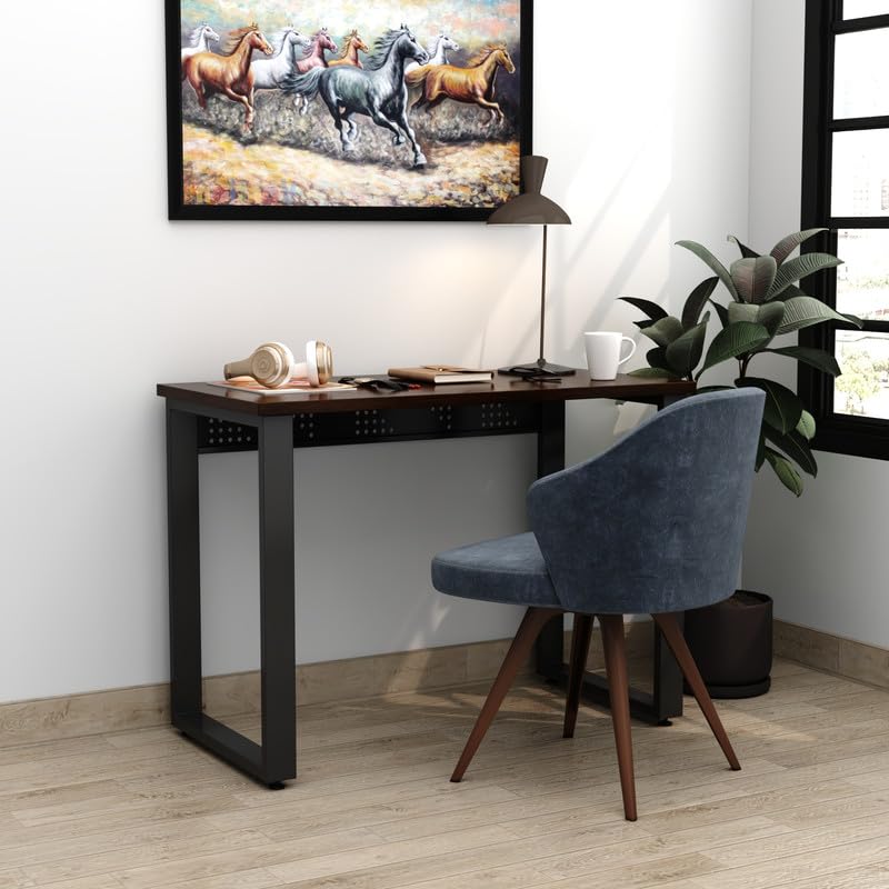 RIGID Modern Computer Desk,Sturdy Office Desk Large Writing Study Table for Home with Extra Strong Legs- top Dark Brown & Black Legs