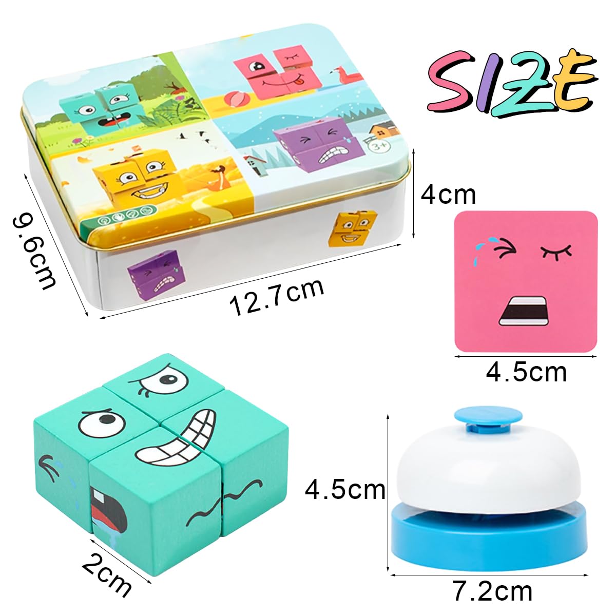 Cubo de Que Cambia la Cara, Juguete de Rompecabezas Montessori, Rompecabezas de Cubo de de Madera, Juego de 3D para niños de 3 años en adelante (con Campana)