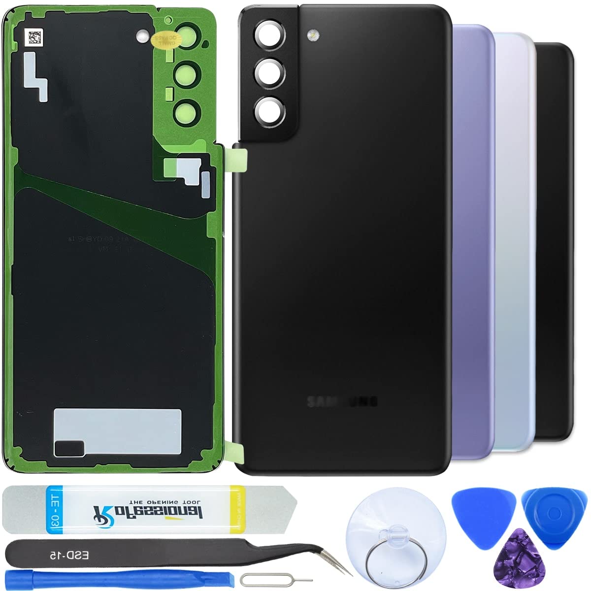 iStable Back Glass Cover Compatible for Samsung Galaxy S21+ Plus 6.7inch Screen Rear Replacement Kits Camera Glass + All Tools + Repair Guide SM-G996B -Black