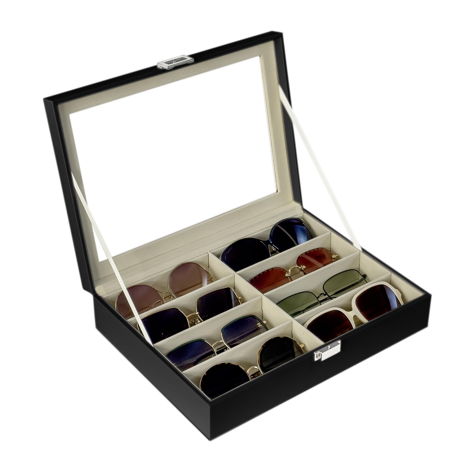 UnionPlus 8-Slots Sunglasses Case Organizer, Eyeglass Glasses Display Holder Collector, Multiple Sunglasses Storage Case, Black