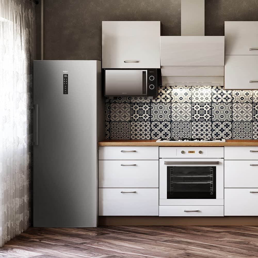 Cecotec Congelatore Verticale Bolero CoolMarket UF 380 Inox, 380 Litri, Motore Inverter Plus, Total No Frost, Display di Controllo, Convertibile in Frigorifero, Acciaio Inox