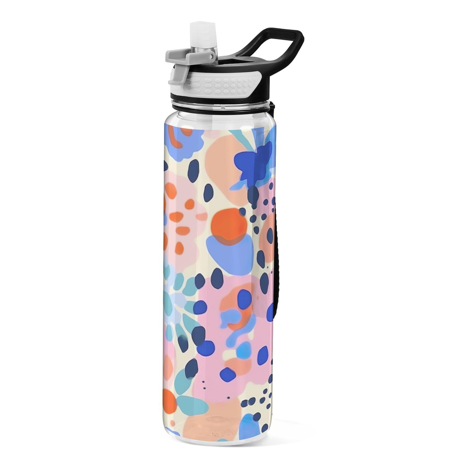 Fuauuyl Colorful Leopard Print Water Bottle with Straw Lid, 32oz Large Leakproof & BPA Free Tritan Drinking Bottle for Sports, Gym, Travel
