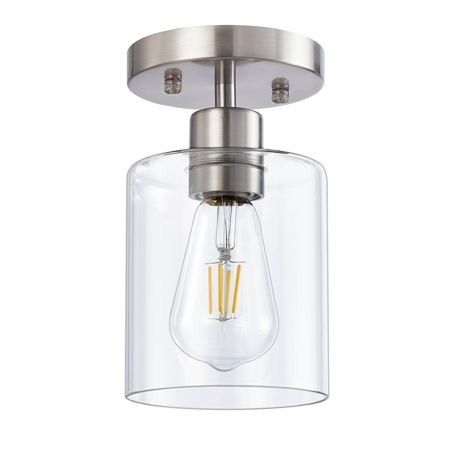 YYT Brushed Nickel Semi Flush Mount Ceiling Light Small Hallway Light Fixture Ceiling 1-Light Over Sink Lighting Fixtures