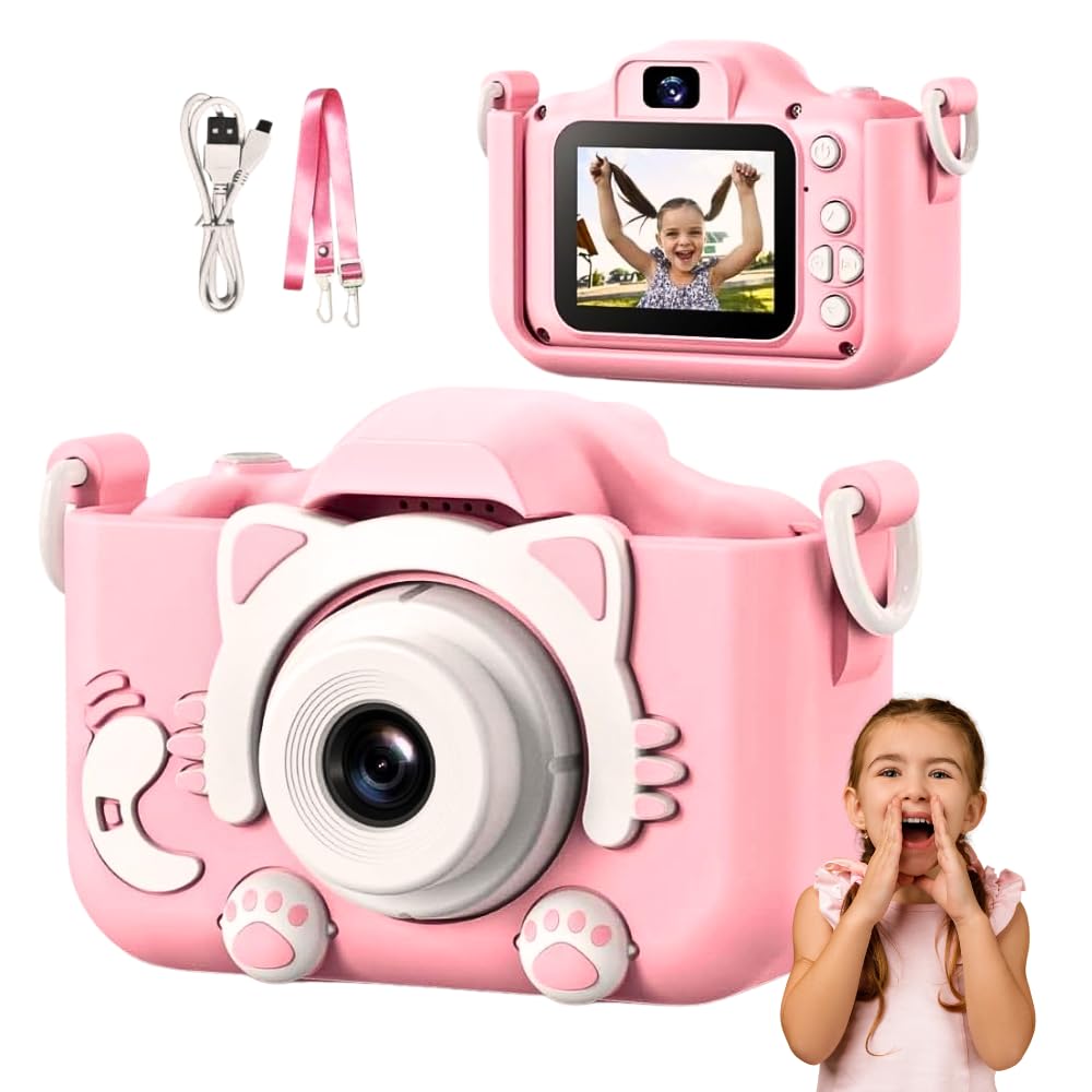 Câmera Digital Infantil Gatinho Rosa 20MP Full HD com Tela LCD