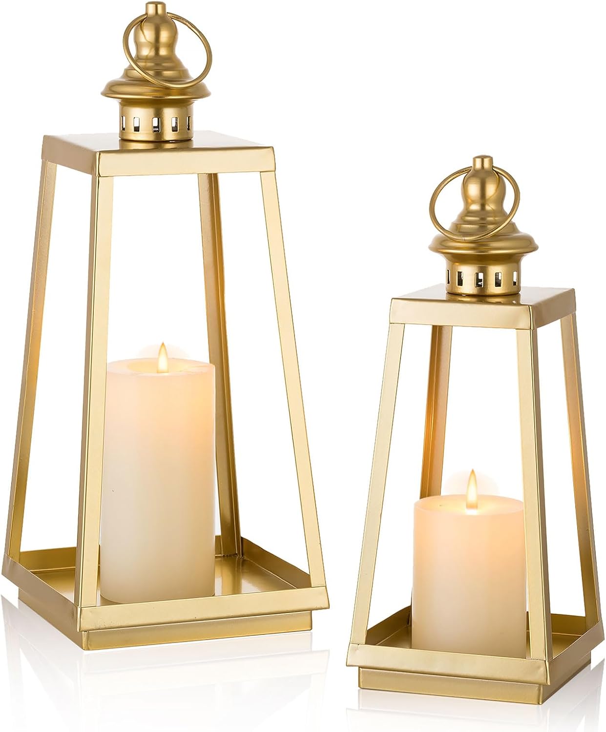 gold lanterns decorative indoor: outdoor front porch decor 12.6" & 15" set of 2 farmhouse hanging lanterns for table centerpieces mantle fireplace decoration