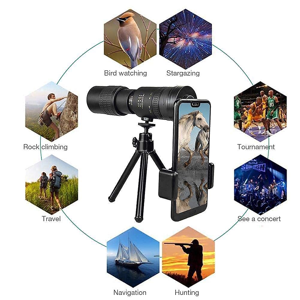 Télescope 4K 10-300X40Mm Super Téléobjectif Zoom Monoculaire Télescope Portable Extérieur, Haute Puissance HD Léger Télescope Objectif Focus Prism 1, Télescopes Monoculaires -
