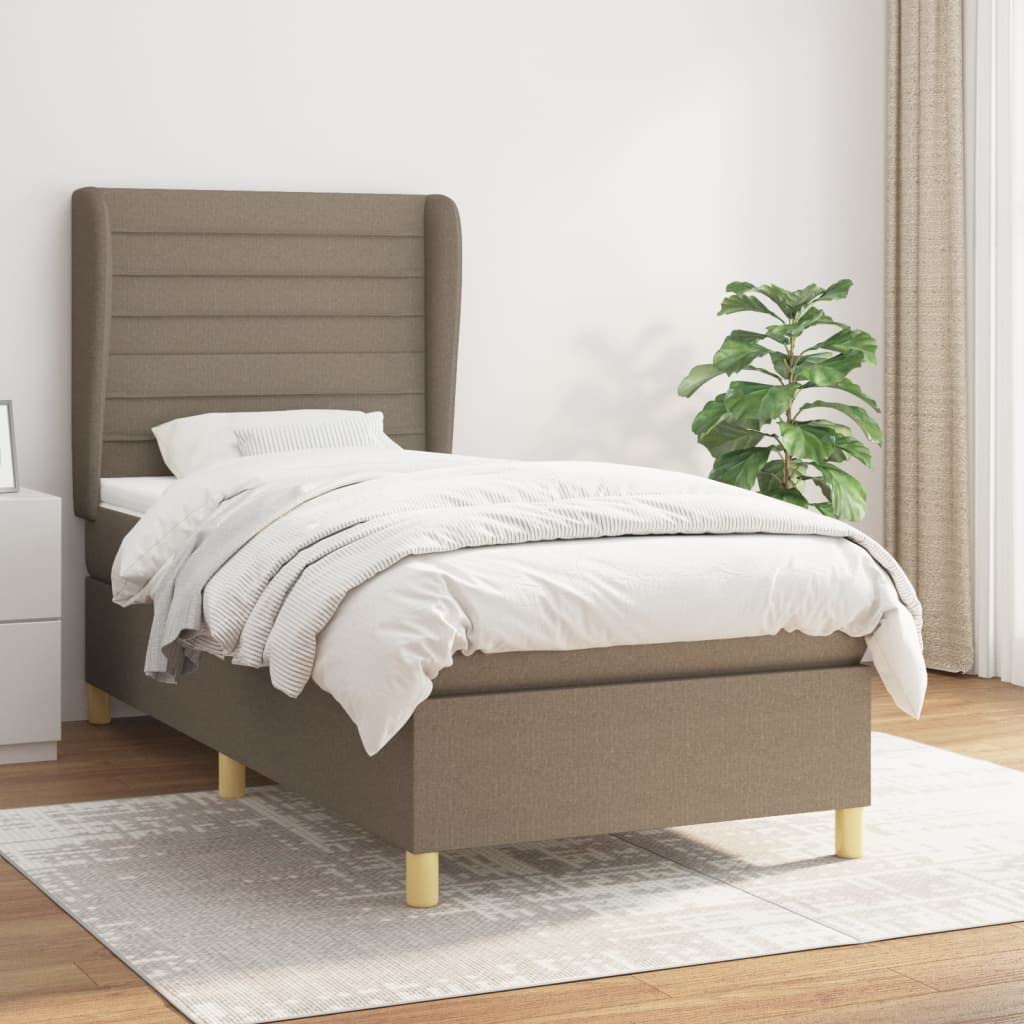 tkanina z regulowanym zagłówkiem kontynentalne taupe 90x190 cm | Łóżko kontynentalne z materacem sprężynowym taupe 90x190 cm tkanina z regulowanym zagłówkiem