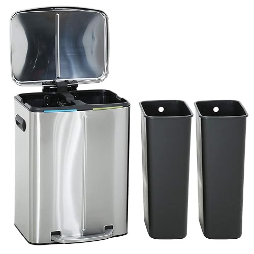 Bote de basura de metal de 10 galones y 40 litros con tapa para oficina cocina papelera de metal papelera de reciclaje grande de acero inoxidable