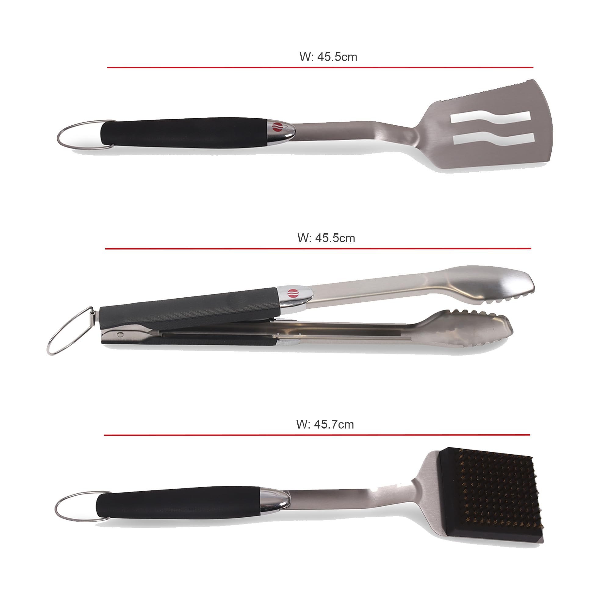 Grillstream Lot de 3 accessoires pour barbecue : spatule, pince et brosse de nettoyage avec poignées faciles à prendre en main