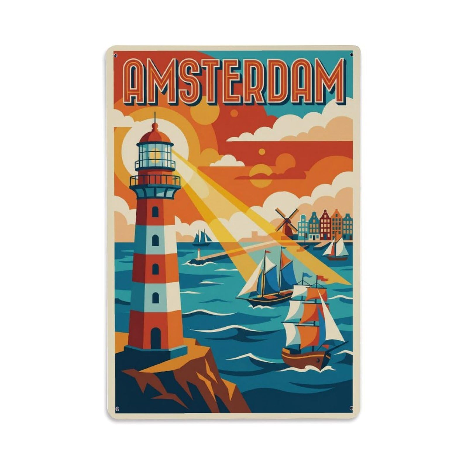 Vintage Travel Beacon Netherlands Coastal Metal Tin Sign Plaque Wall Decor for Cafe, Club Bar, Office, Home Garden Metal Poster 8x12Inch