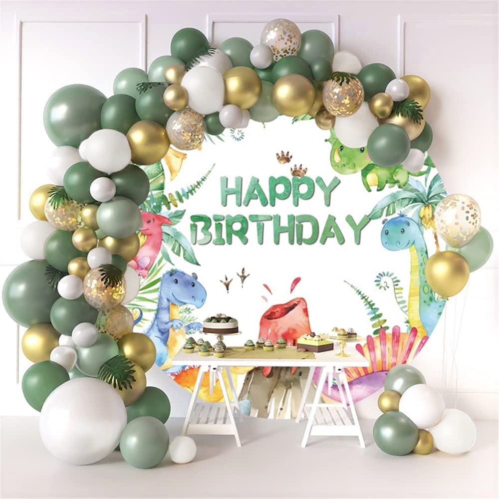 Dinosaurio cumpleaños redondo telón de fondo tema de la selva feliz cumpleaños redondo telón de fondo niño niños dibujos animados dinosaurio fiesta de cumpleaños decoración fotografía fondo