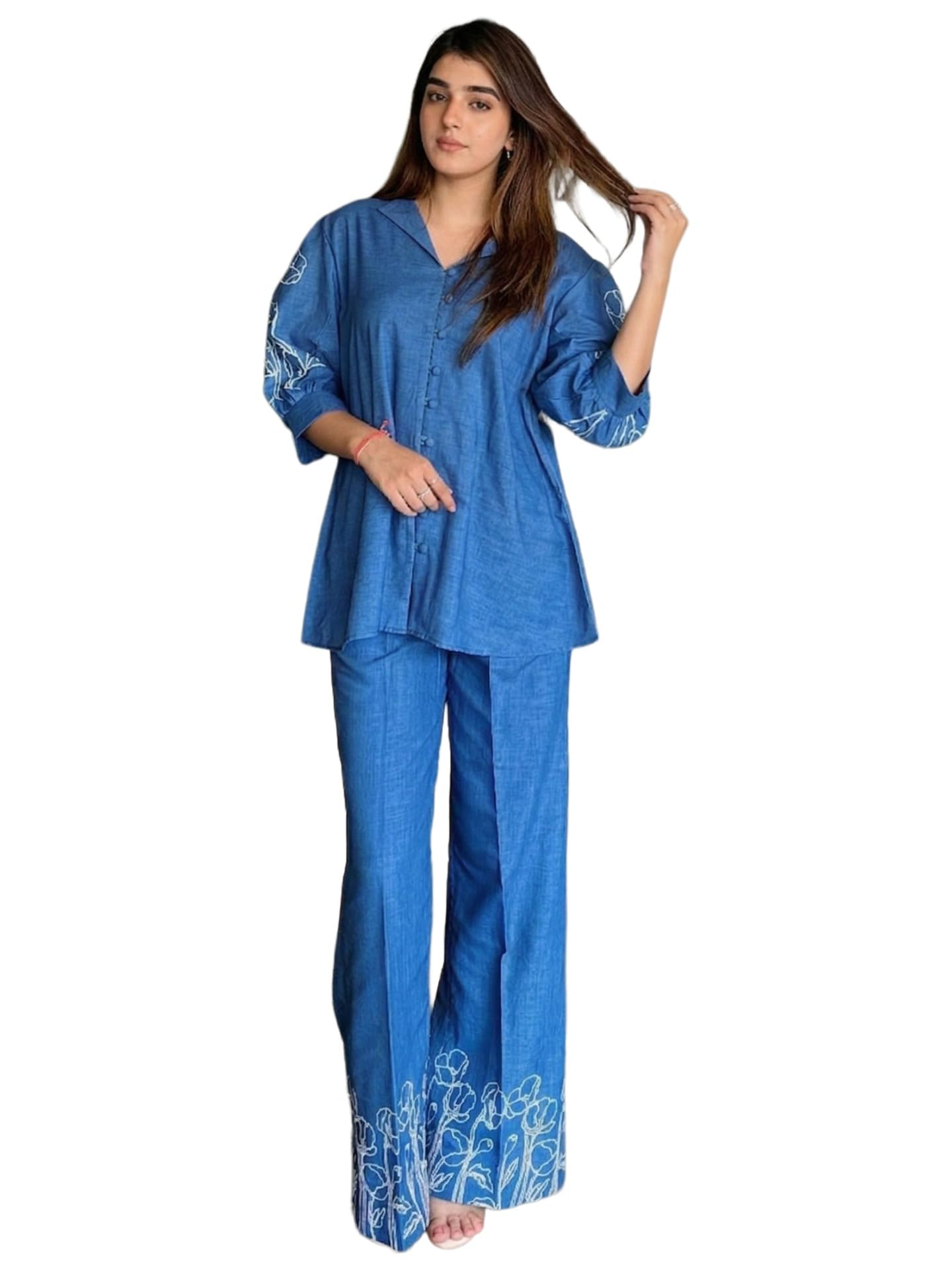 Kurta Set Women Viscose Embroidered | Kurti Set Woman | Kurta Palazzo 2 Piece Outfit | Round Neck 3/4 Sleeve Regular Fit Ethnic Wear Ladies Dress Stylish Traditional Clothing-image-12