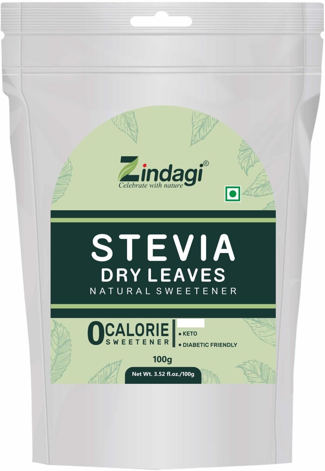 Zindagi Stevia Dry Leaves - Natural Stevia Leaf - Sugar-Free Stevia Sweetener (100 gm)