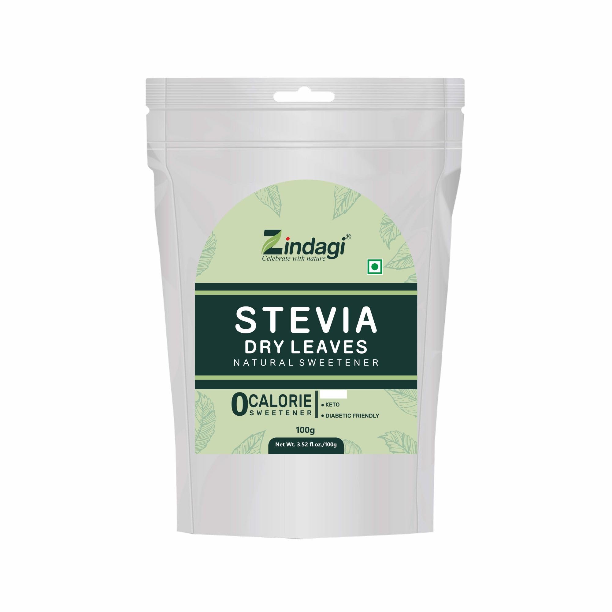 Zindagi Stevia Dry Leaves - Natural Stevia Leaf - Sugar-Free Stevia Sweetener (100 gm)