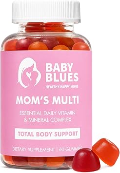 Baby Blues Multivitamin for Women, Daily Gummy Multivitamin for Moms with Biotin, B12, Folate, Vitamin D and Zinc, Hair Skin and Nails, Energy and Immune Support, Iron Free, 90 Count