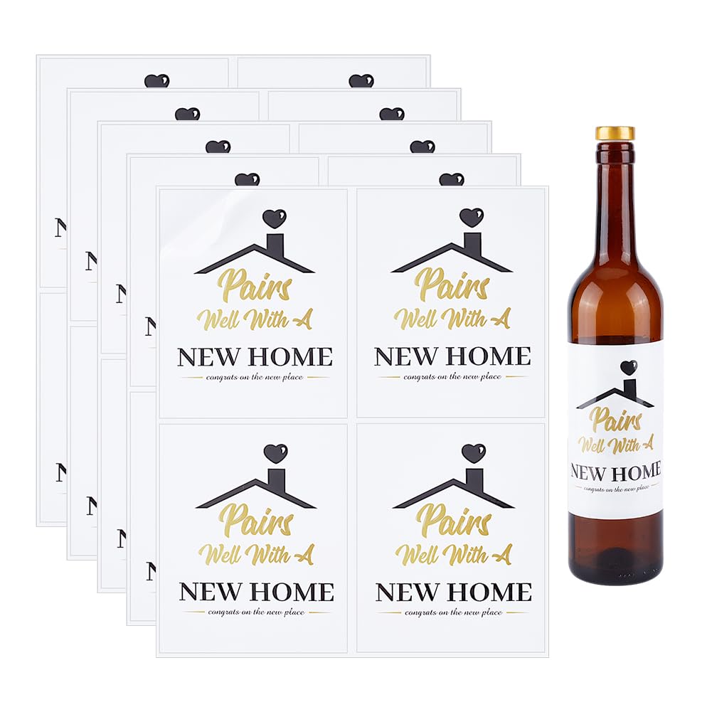 PH PandaHall 20pcs Housewarming Wine Labels Waterproof Wine Stickers Self Adhesive Bottle Labels Paper Labels Sticker New Home Wine Decals for Home Party Realtor Gifts Supplies 10x12cm