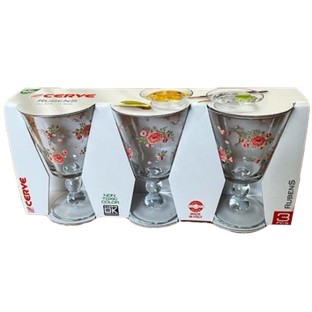 Rubens Rosebud, 3 Stück, dekoriertes Glas, für Getränke, Cocktail, Modell Rosébud