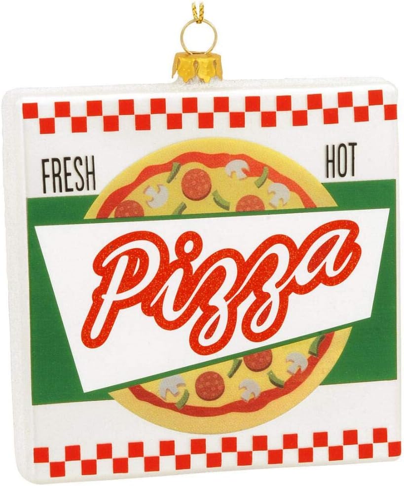 On Holiday Blown Glass Pizza Box Christmas Tree Ornament
