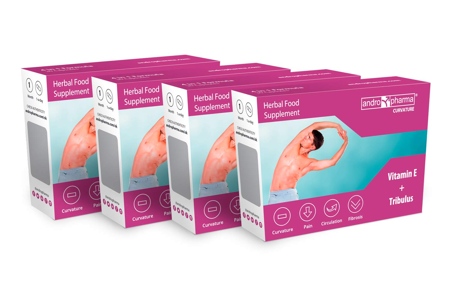 Curvature Suplementos Pastillas para Corrección de Curvaturas del Pene y Enfermedad de Peyronie (4 cajas 4 meses).