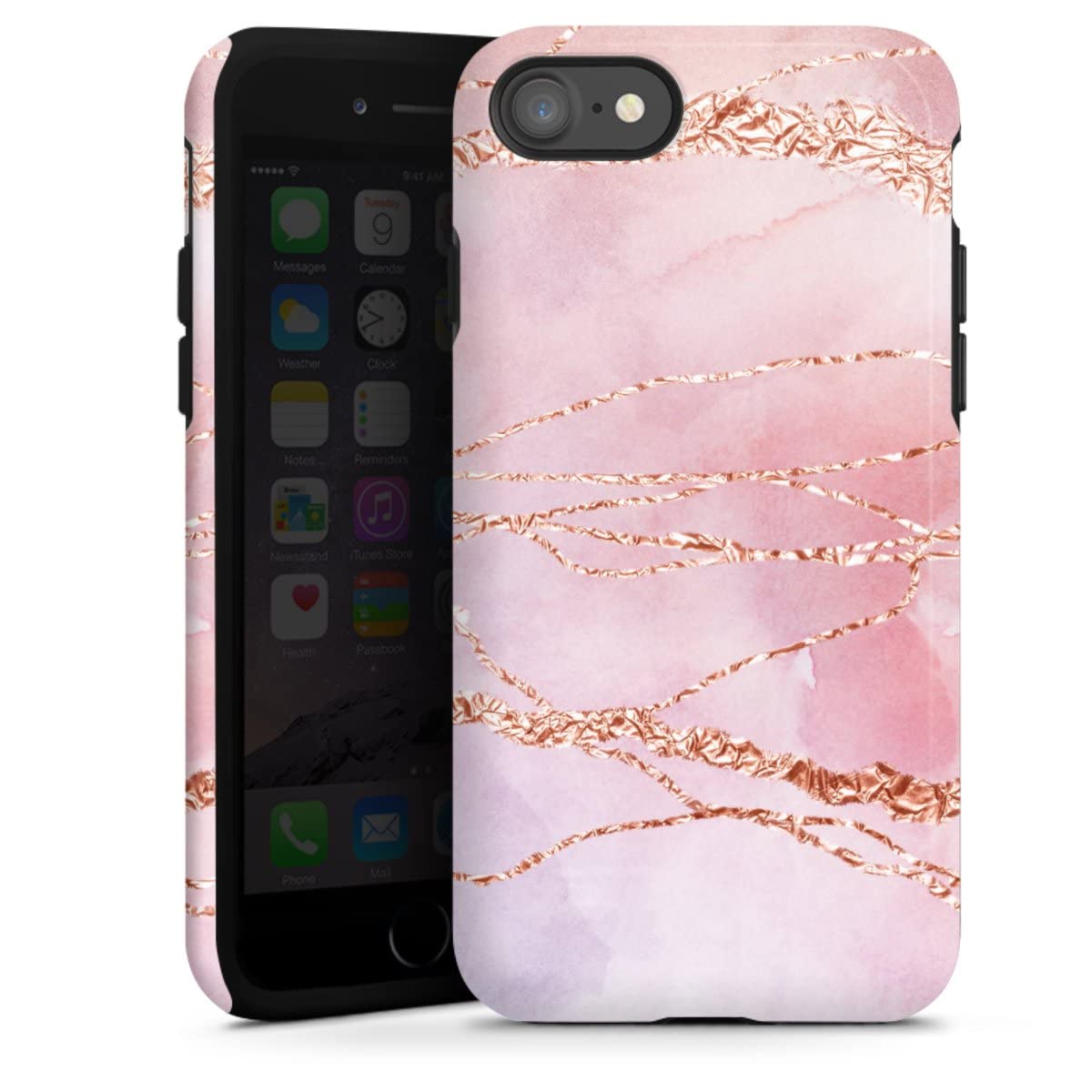 DeinDesign Coque Compatible avec Apple iPhone SE (2020) Coque renforcée Coque Antichoc Paillettes Look Marbre Rose