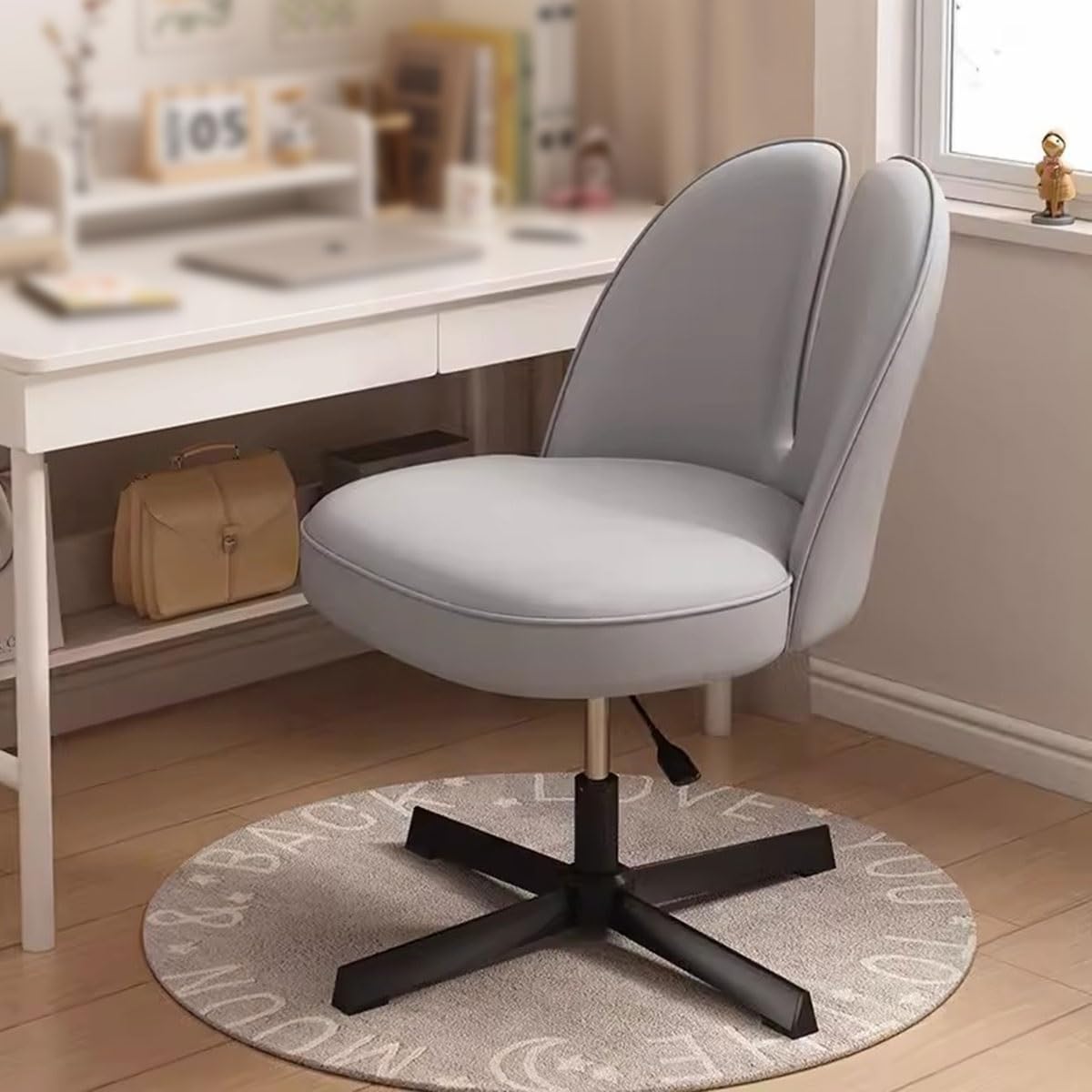 Nowoczesne, ergonomiczne krzesło biurowe z funkcją nachylenia obrotu o 360° i tapicerowanym skórzanym oparciem, wygodne krzesło biurkowe dla personelu, beżowe, rozmiar regularny