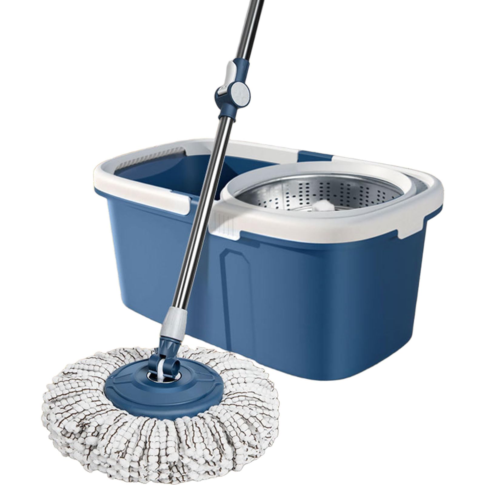 Cubo y fregona giratoria de acero inoxidable con mopa 360° azul para todo tipo de suelos
