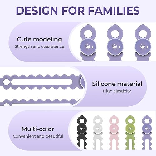 Miniatura 5 de Bridas de silicona para cables, organizador de cables de datos, organizadores reutilizables de gestión de cables, bridas de alta elasticidad para