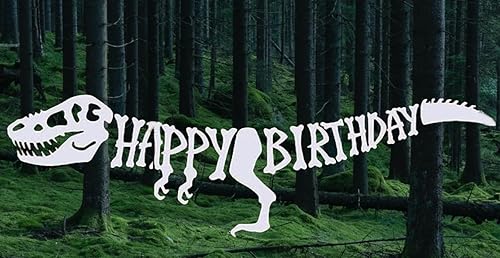 Miniatura 2 de Cartel de feliz cumpleaños para fiesta de dinosaurios, guirnalda larga de huesos T-Rex blancos, decoración de dinosaurios jurásicos de 5 pies,