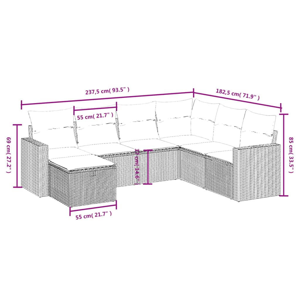 Salon de Jardin modulable 7 pièces en résine tressée Gris avec Coussins Amovibles pour terrasse Balcon Patio et Espace détente extérieur