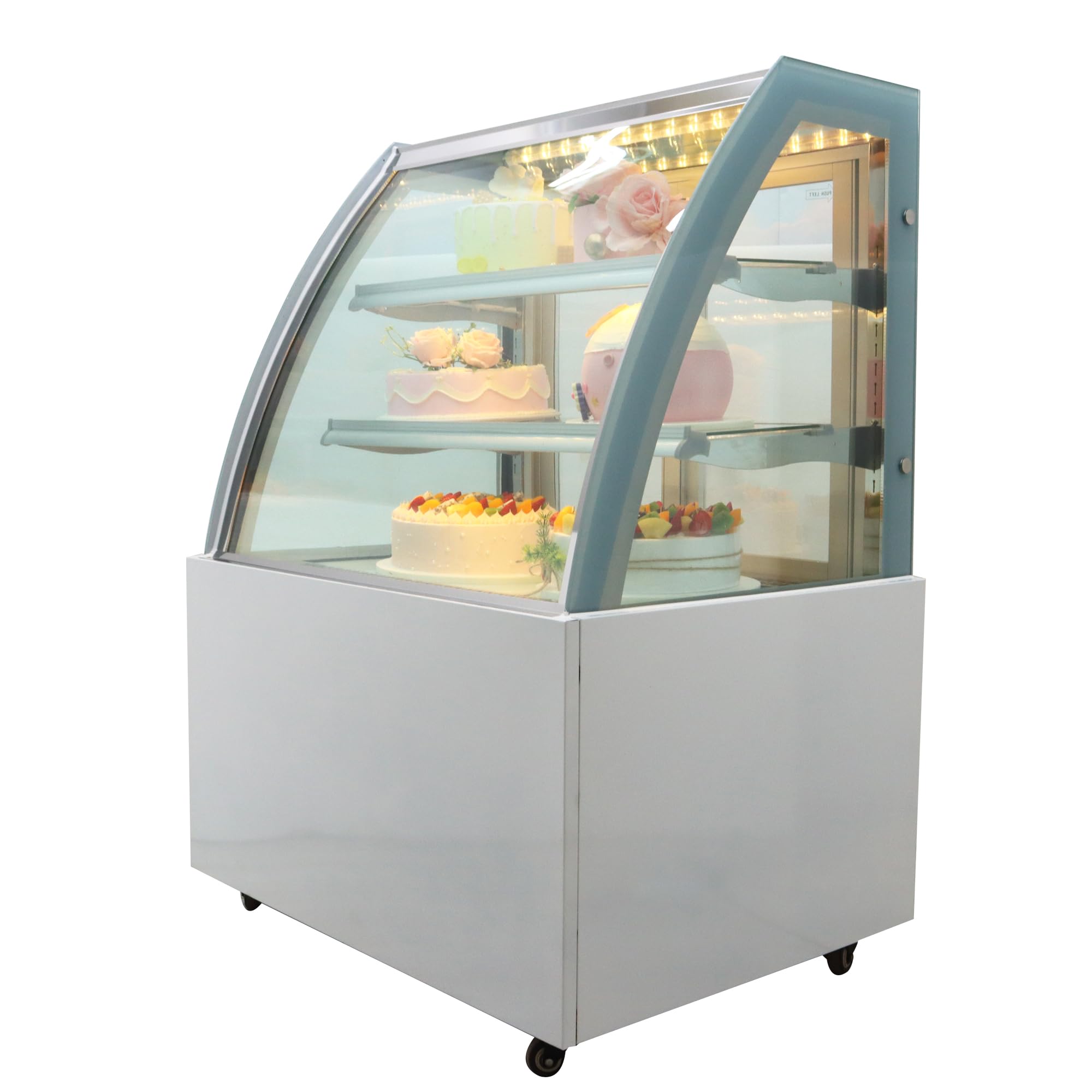 HQHAOTWU Floor-to-ceiling Refrigerated Cake Display Cabinet Bakery Food Showcase Commercial Air Cooling Display Cabinet Desktop Showcase for Fruit Cookies with LED Light 220V