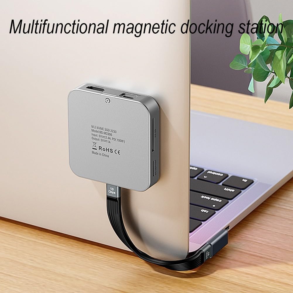 Magnetyczna obudowa SSD M.2 2230 NVMe ze stopu aluminium, szara, 10 Gb/s, 4K 60 Hz, USB-C, czytnik kart SDTF, kompaktowa konstrukcja, 69,5 x 69,5 mm