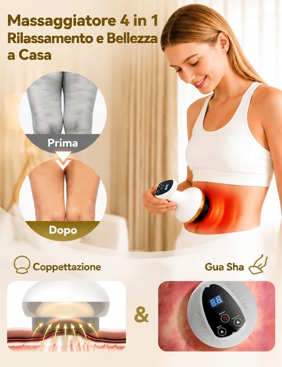 Vacuvia Cellulite Massager, Massaggiatore Anticellulite Vacuum 4 in 1, Aspirazione, Calore e Luce Rossa per Pelle Più Tonica e Riduzione Cellulite per Pelle Più Tonica