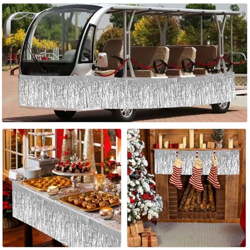 Image of BEISHIDA 3 Packs 30 Feet Metallic Foil Fringe Garland Tinsel Streamers,Shiny Silver Wall Hanging Tinsel Fringe Banners for Wedding Birthday Party Decoration Halloween Christmas New Year