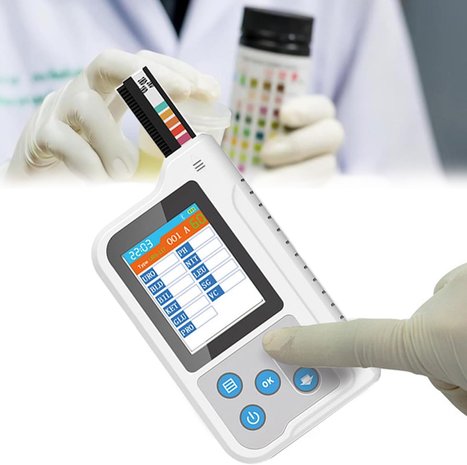 Analyseur d'urine numérique, kit portable pour analyses d'urine de routine, avec 100 bandelettes de test pH, stockage de 500 échantillons de données, 11 outils d'analyse, pour les tests à domicile