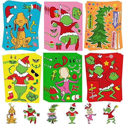 24 Sheets Christmas Party Favors Stickers Make Own Your Face Stickers Christmas Crafts Xmas Game Activities for Holiday