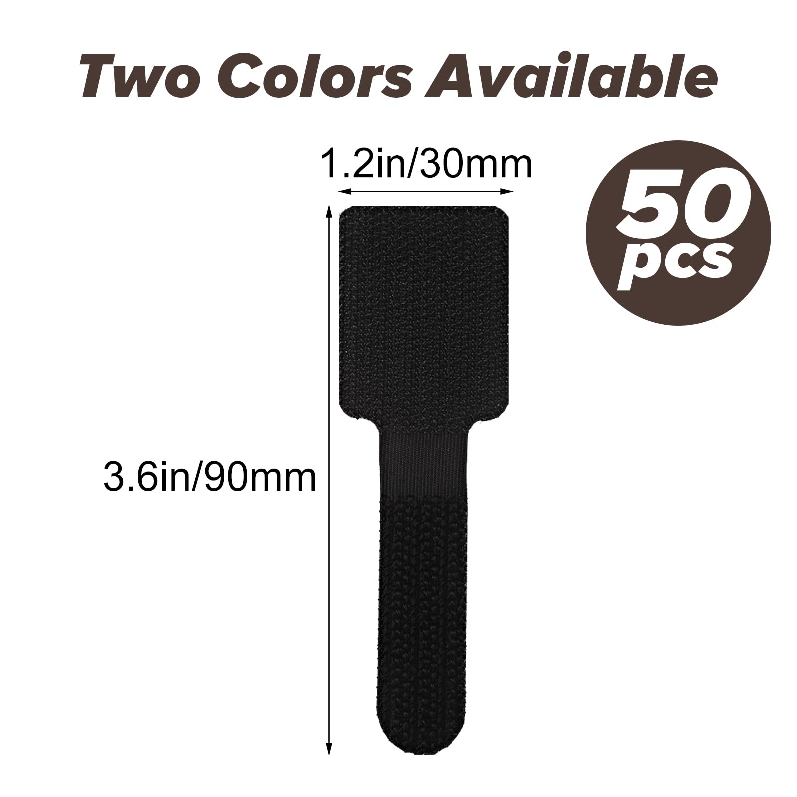 HJZHII 50PCS Hook and Loop Cable Ties, Self Adhesive Hook and Loop Cable Straps Adjustable Cable Management Wire Organizer Adhesive Cord Wrappers Keeper Cord Holder Cord Organizer(Black)