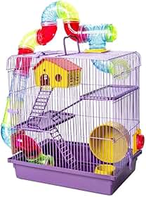 GAIOLA TUBO SUPER LUXO 3 ANDARES LILÁS HAMSTER COMPLETA CASINHA RODA ESCADA SUPER LUXO