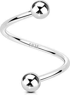 OUFER 18G Cartilage Earrings for Women Men 925 Solid Silver Adjustable Twist Earrings, Classic Spherical Head Design Lobe Helix Piercing Jewelry, Ear Studs Jewelry Labret Lip Piercing Jewelry