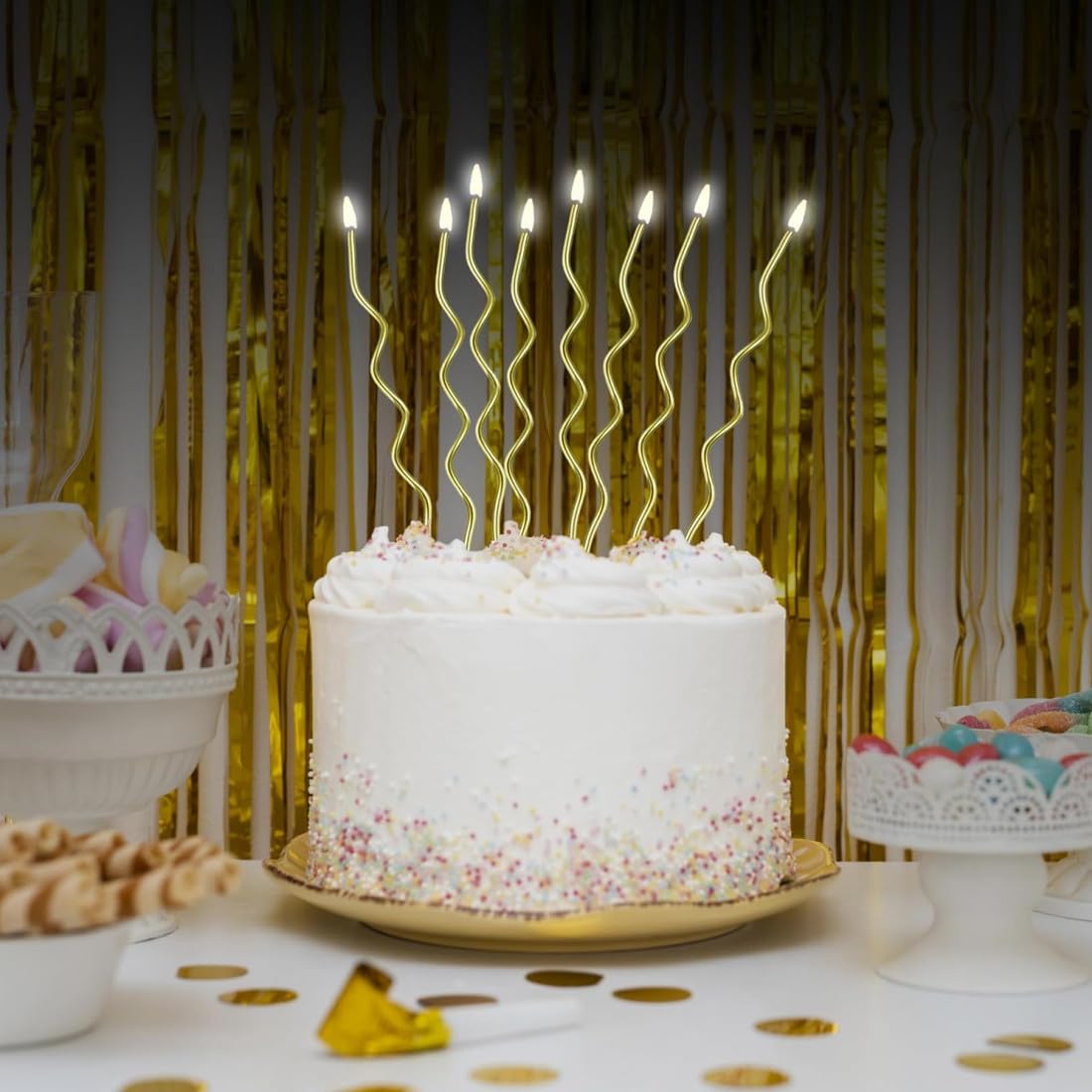 50 Stück Spiral Kuchenkerzen Gold - Geburtstagskerzen Für Torte & Cupcakes