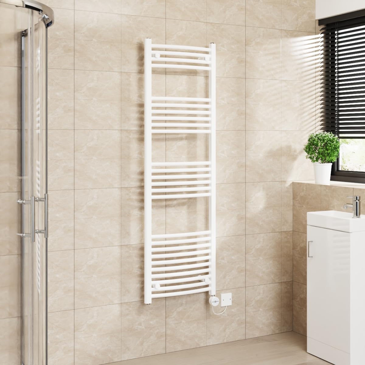 Warmehaus Touch Screen Electric Towel Rail Curved Timer White 1600x500mm