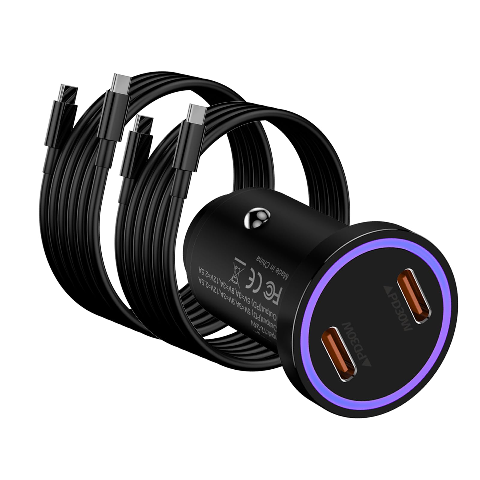 iPhone 16 15 Pro Max Car Charger,60W Compact Dual Port USB C Fast Car Charger Adapter with 2Pack 3.3Ft Type C to Type C Cord for iPhone 16/16 Plus/16 Pro/16 Pro Max/ 15/15 Pro/15 Plus/15 Pro Max