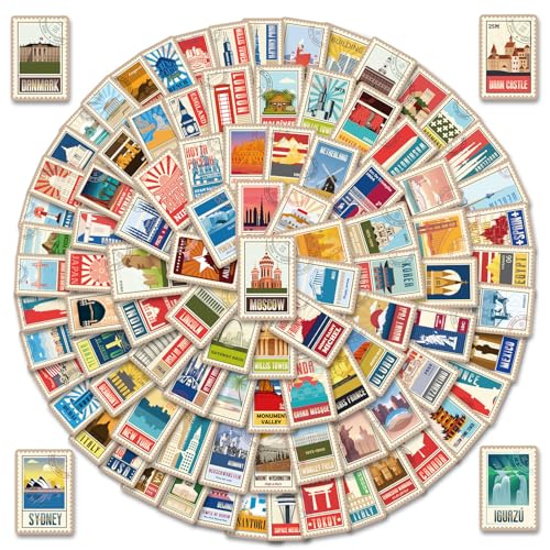 100pcs World Travel Stickers - Waterproof Vinyl Decal for Suitcase, Water Bottle, Laptop, Phone, Travel Case, Notebooks, Diary, Journaling, Scrapbooking, Computer, Skateboard, Luggage