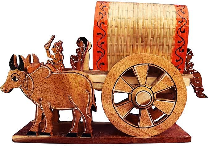 Divine-Interiors Bullock cart Wooden handicrafts Items Home Decor Table & Decorating Showpiece Pack of 1 (Multicolor, 14 x 12 cm)