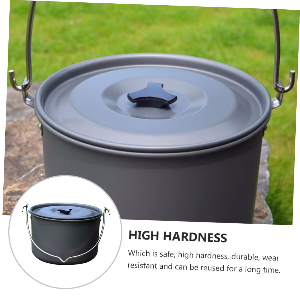POPETPOP Casserole Suspendue de Camping en Alliage D’Aluminium 5-8 Personnes Poignée Pliable Antidérapante pour Vaisselle de Plein Air Randonnée Pique-niques