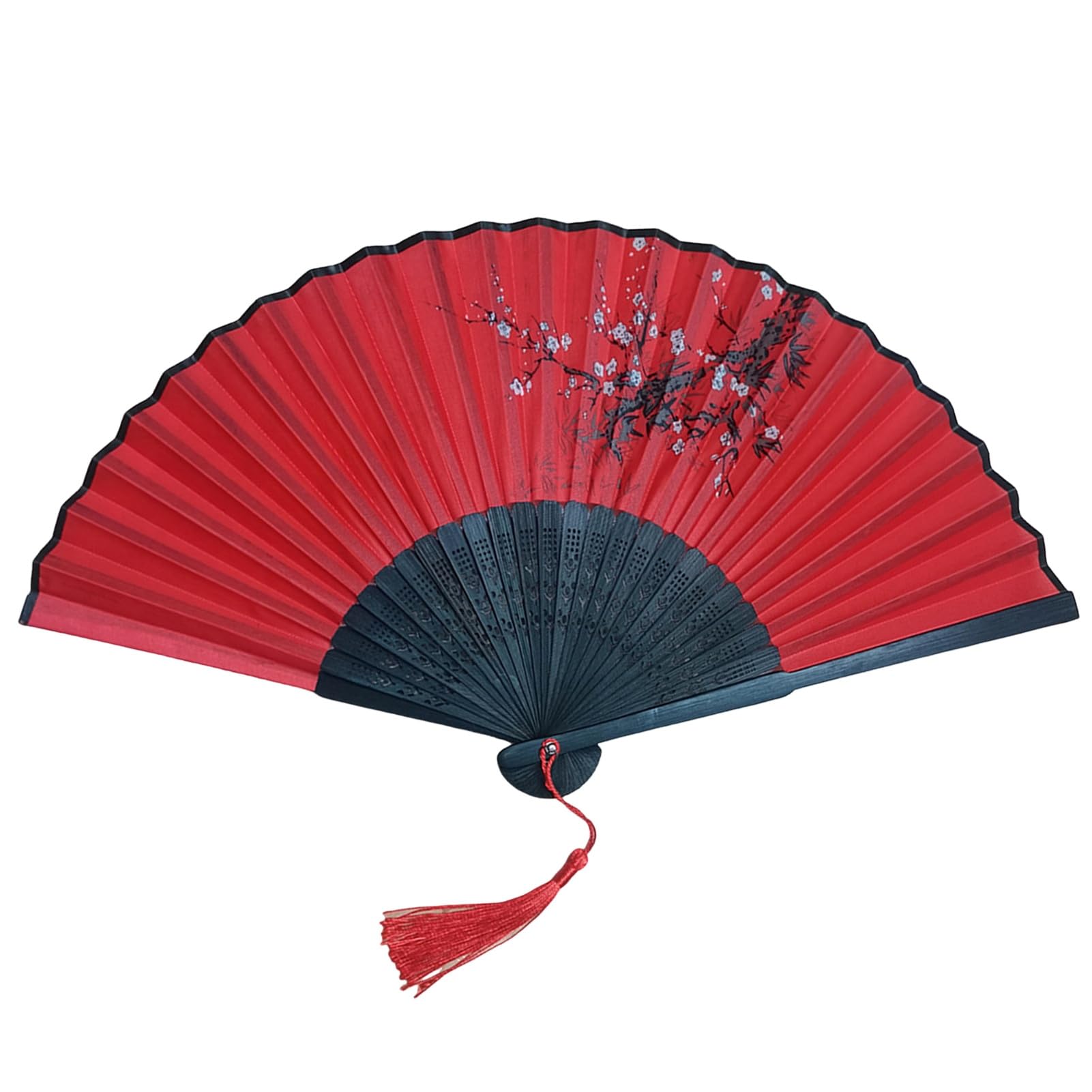 Elegant Hand Folding Fan Chinese Style Folding Fan Bamboo Fan Flower Pattern Art Craft Gift Home Decor Red